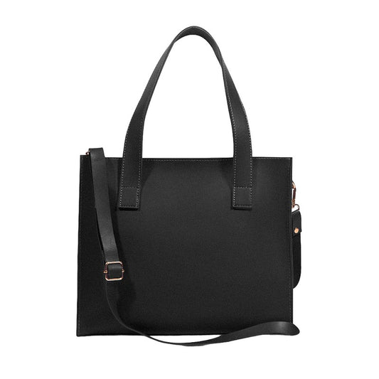 Black Faux Leather Shoulder Bag with Zipper Closure