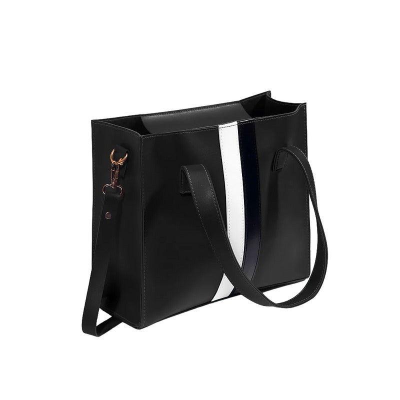 Black Faux Leather Shoulder Bag with Zipper Closure