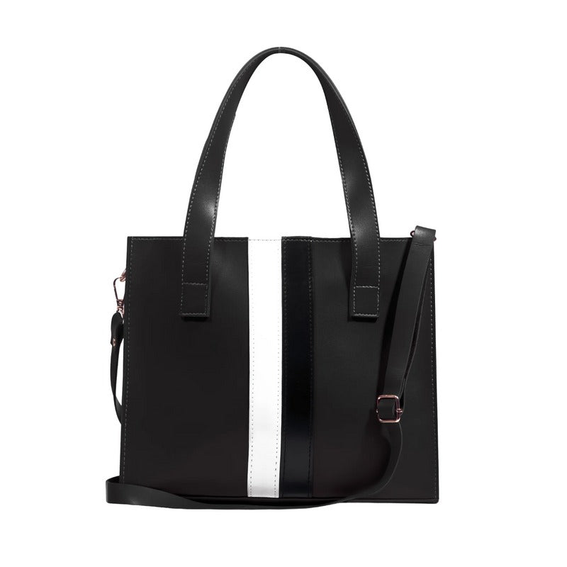 Black Faux Leather Shoulder Bag with Zipper Closure