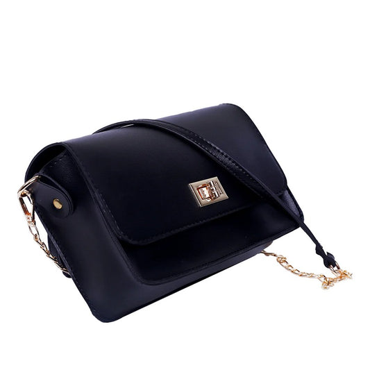 Black Faux Leather Crossbody Bag with Adjustable Strap