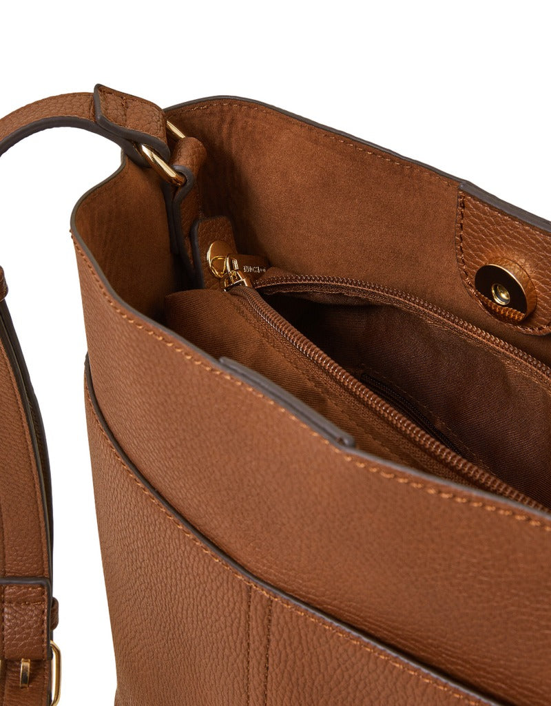 Brown Faux Leather Shoulder Bag – Structured Design