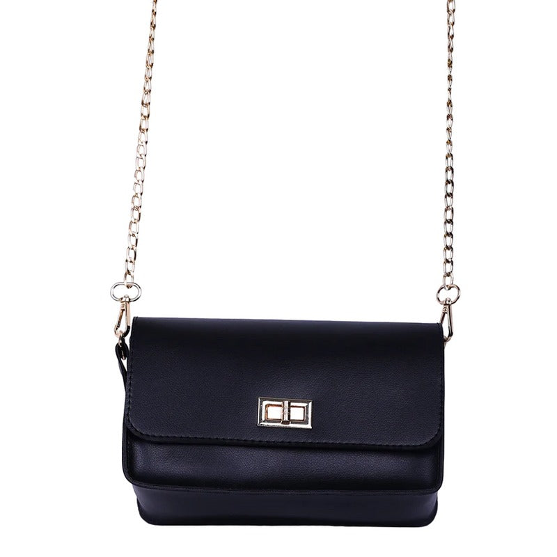 Black Faux Leather Crossbody Bag with Adjustable Strap