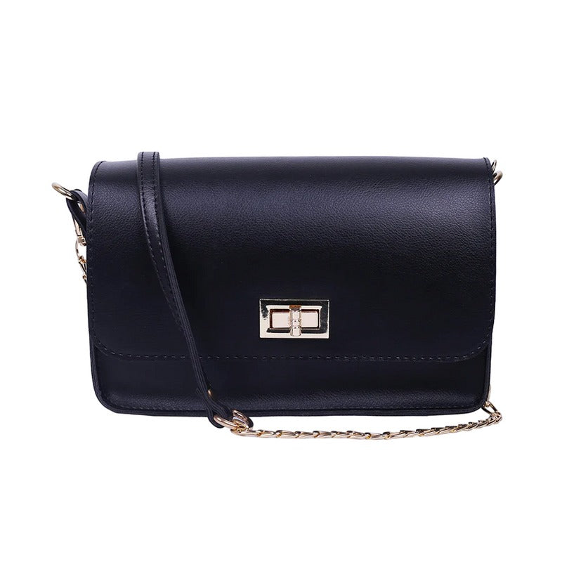 Black Faux Leather Crossbody Bag with Adjustable Strap