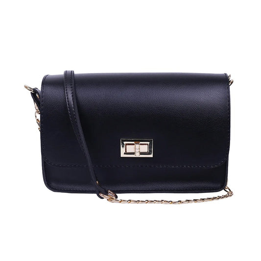 Black Faux Leather Crossbody Bag with Adjustable Strap