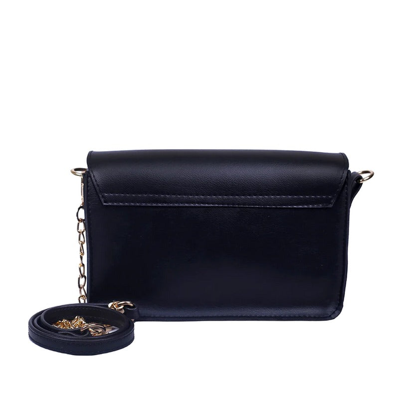 Black Faux Leather Crossbody Bag with Adjustable Strap